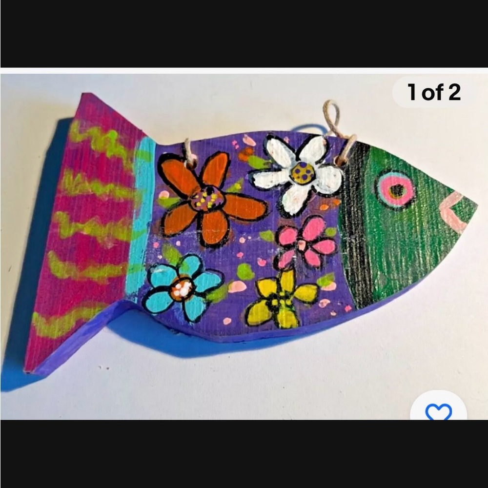 Floral Painted Fish Decor with Purple and Green Accents